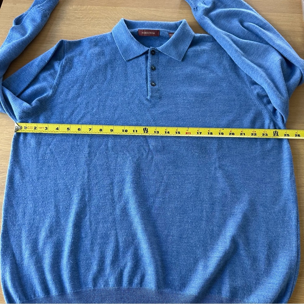 Vintage Nordstrom Polo Sweater 100% Merino Wool Made in Italy Sz XXL Tall Blue - Picture 11 of 12